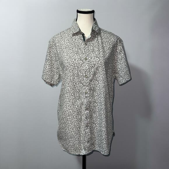 Ricky singh Denim & flower slim fit button down floral shirt women's size medium - Picture 1 of 7